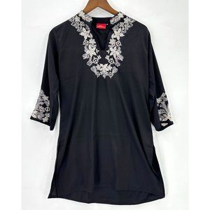 Indian Selections Kurta Womens Pullover 3/4 Sleeve Embroidered Sequin Black M
